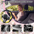 SuperKaKa Car Steering Wheel Cover 2025, Universal Auto PU Cute Breathable Slip-Proof Comfort Imitation Leather Protector Car