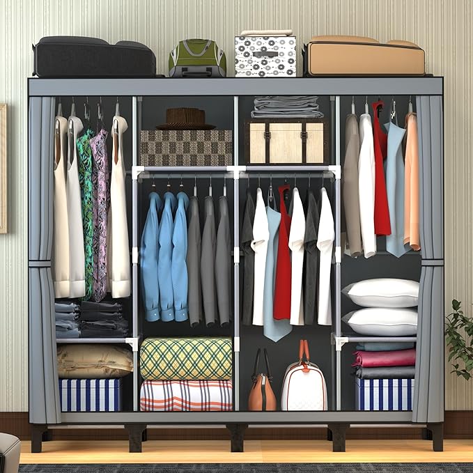Non-Woven Wardrobe, No Tools Required, Large Capacity, Easy Assembly, Movable, Storage Rack, Waterproof, Dustproof, Stain Res