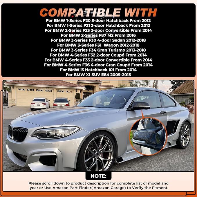ACLONG Carbon Fiber Mirror Cover Caps Rearview Side Mirror Covers Compatible with BMW F20 F21 F22 F30 F31 F32 F36 F87 E84 GT 3GT X1 M2 M3-1Pair