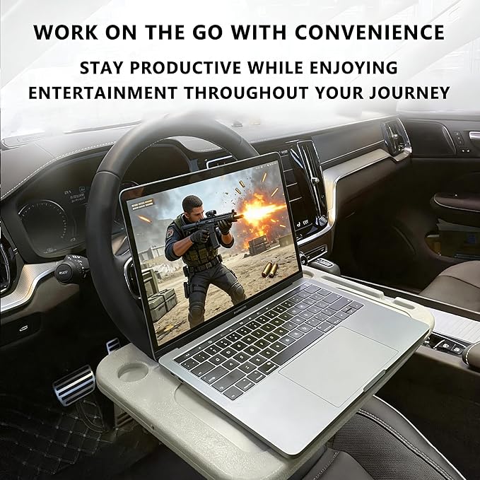 Car Steering Wheel Desk for Laptop,Multipurpose Travel Car Accessories, Car Seat Stand Trays for Eating, Multipurpose Travel Car Accessories (Black)