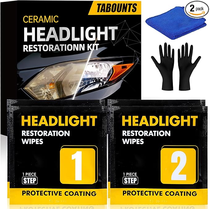Headlight Restoration Kit,Headlight Restoration Wipes - 3-Step Cleaning System, Removes Yellowing & Oxidation, Restores Clari