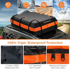 Goplus Rooftop Cargo Carrier, 21 Cubic Feet 100% Waterproof Soft Car Roof Bag for All Vehicles with/Without Rack, Includes Anti-Slip Mat, 10 Reinforced Straps, 6 Door Hooks, Storage Bag