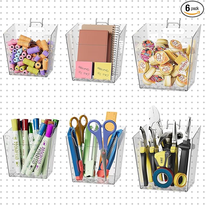 LIGHT DUST Clear Pegboard Cups with Hooks, 1/8" & 1/4" Peg Board Orangizer Accessories Aesthetic Decoration for Garage Workbe