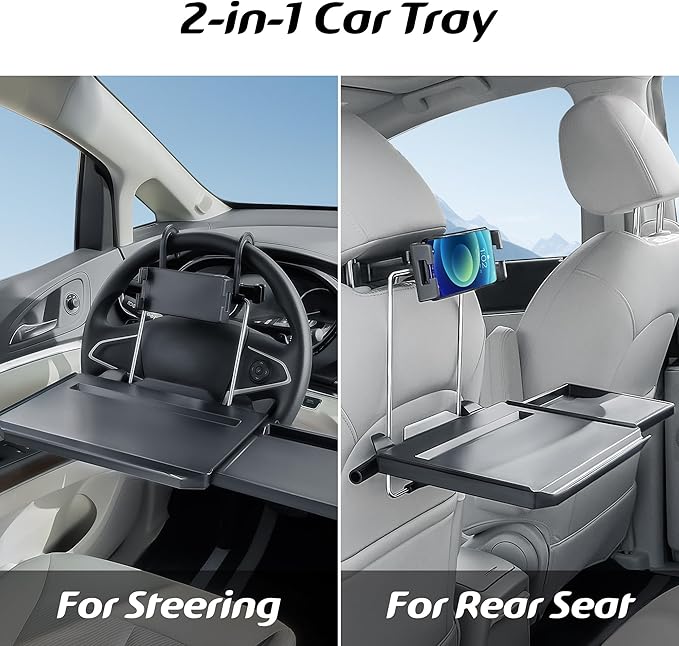 Paffenery Large Car Steering Wheel Tray Back Seat Headrest Tray with Phone Holder, Steering Wheel Desk Food Table for Car Laptop Mount Steering Wheel for Large SUVs, Trucks & Vans,14"