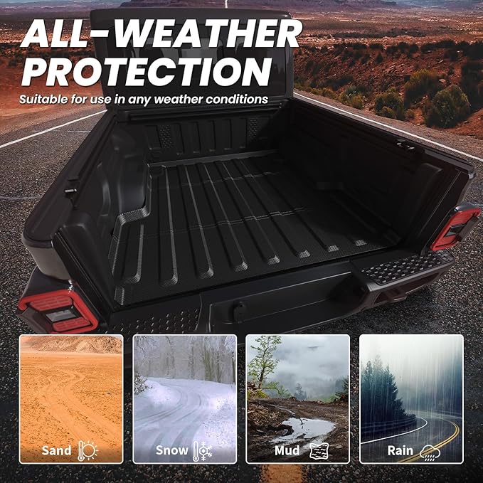 LASFIT 5FT Bed Liner for Jeep Gladiator JT 2026 2025 2024 2023 2022 2021 2020 (60 inches), All Weather TPE Custom Fit Truck Bed Mat Truck Cargo Bed Liner, Black