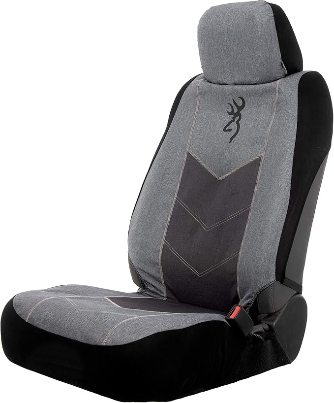 Browning Universal Front and Bench Seat Covers, Water Resistant for Car, Truck, and SUV , Chevron (Heather Gray / Black)