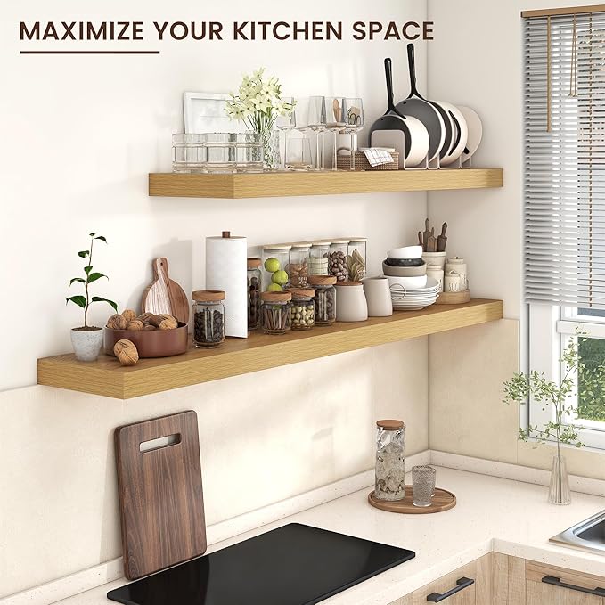 Floating Shelves for Wall, 55 Inch Wide x 12 Inch Deep Floating Shelves, Long Wood Floating Wall Shelf Shelves for Living Roo