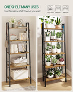 Hzuaneri Ladder Shelf, Bookshelf Bookcase, Freestanding Corner Storage Shelve with 2 Hooks for Home Office, Living Room, Kitc