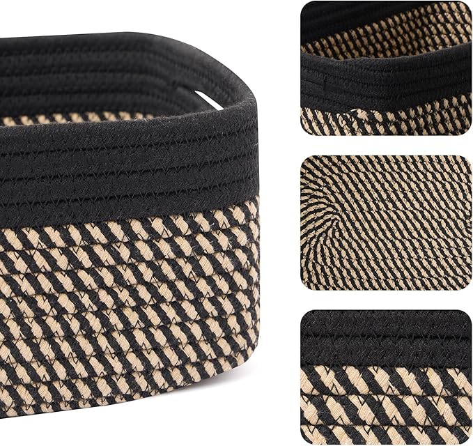 MiniArk Small Storage Baskets for Organizing | Closet Organizer Bins | Shelf Toy Basket | Woven Rope Baskets | Cube Decorativ