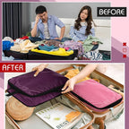 5 Pack Compression Packing Cubes for Travel Space Saving Cubes Luggage Organizer for Suitcase(Purple,M)