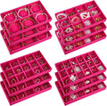 Junkin 12 Pcs Jewelry Tray Velvet Stackable Jewelry Organizer Trays Divided Earring Accessories Storage Containers Box (Rose 