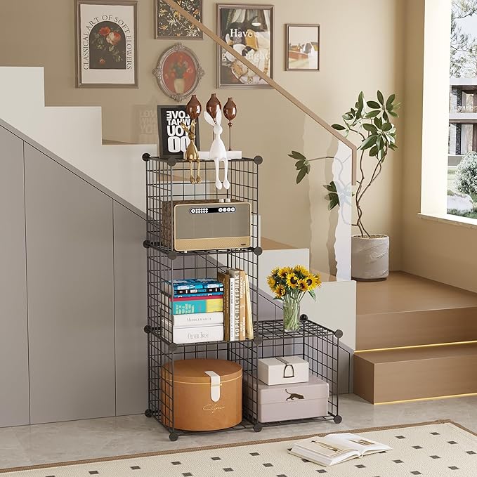 C&AHOME Wire Cube Storage, 4-Cube Storage Organizer Metal, C Grids Storage Bins Shelving, Modular Bookshelf Shelf, Closet Cab