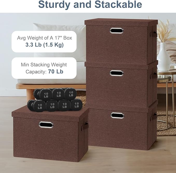 Graciadeco Large 17" 36 Quart Collapsible Stackable Storage Bins with Lids, 3 Packs Dark red Foldable Fabric Closet Storage B