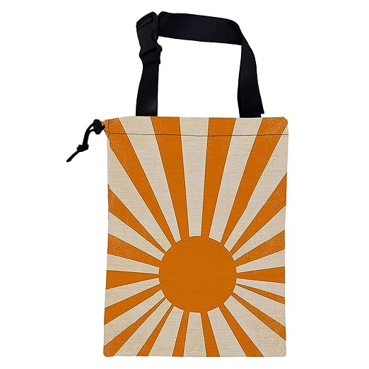 Car Trash Bag Retro Orange and White Sunray Leak-Proof Car Garbage Bag with Drawstring Foldable Canvas Trash Bin with Adjustable Buckle for Car Accessories, Travelling, Camping