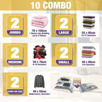 HIBAG Vacuum Storage Bags, 10-Pack Vacuum Seal Bags for Clothing Clothes, Space Saver Bags (2 Jumbo, 2 Large, 2 Medium, 2 Sma