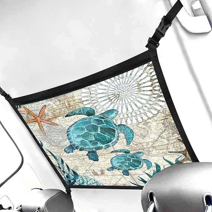 Seaturtle Car Ceiling Cargo Net Pocket Hanging Storage Bag with Zipper 31.5"x21.6" Double-Layer Mesh Car Roof Storage Organizer Long Road Trip Truck SUV Travel Camping