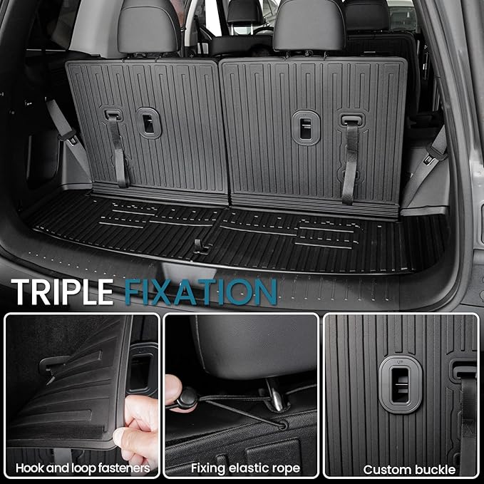 Cargo Mat with Backrest Mats for 2024 2025 2026 Hyundai Santa Fe Car Mat Accessories, All Weather TPE Protector Cargo Liner Trunk Mat(Cargo Mat with Backrest Mats)