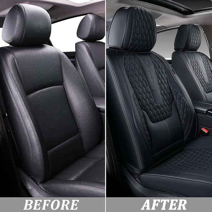 Coverado Front Seat Covers, Car Seat Covers Front Seats, Nappa Leather Seat Covers for Cars, Waterproof Seat Covers with Lumb