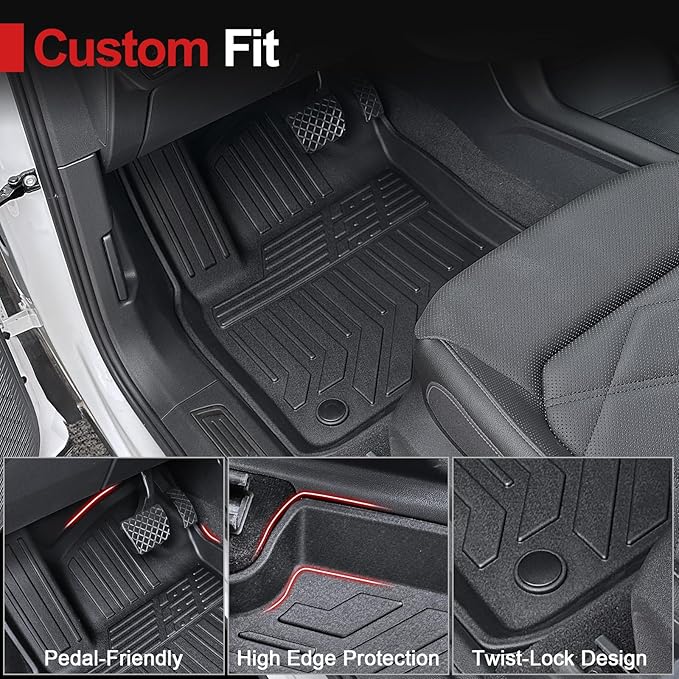 Floor Mats for 2018-2025 2026 Volkswagen Atlas 7 Passenger Bench Seating (Not for Cross Sport), All Weather TPE Durable Cargo Mat with Backrest Mats for VW Atlas Accessories