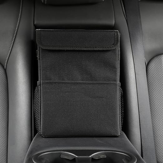 Car Garbage can with lid Leak Proof Vehicle Trash Can 3 Storage Pockets Hanging Waterproof car Trash Bag for SUV Black