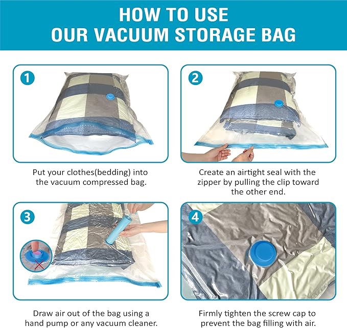 Cozy Essential Vacuum Storage Bags, 80% Compression Vacuum Seal Space Saver Plastic Packaging Bags for Clothes, Blankets, Pil