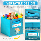 Cube Storage Bins, 6 Pack 11 Inch Fabric Storage Bins with Handle and Label Window, Foldable Storage Cubes, Colorful Fabric B