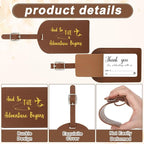 Sweetude 48 Sets Leather Luggage Tag Bulk and So The Adventure Begins Luggage Tags with Name Card for Wedding Bridal Shower B