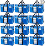 TAILI Extra Large Moving Bags, 12 Pack Blue Heavy Duty Totes for Storage with Visible Window, Wrap Around Handles, Storage Ba
