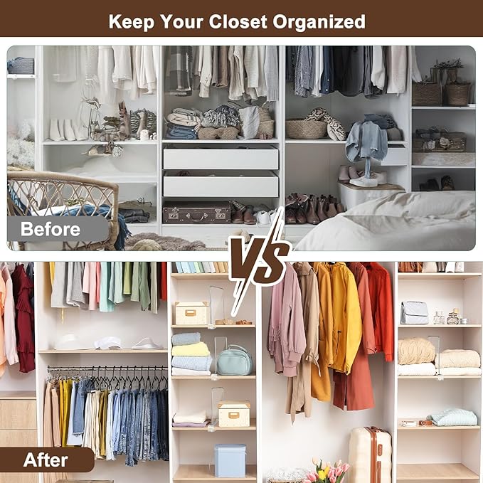 10 Pack Shelf Dividers, Adjustable Shelf Dividers for Closet Organization with Non-Slip Design, Clear Acrylic Shelf Dividers 