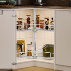 DWVO 31″ Kidney 2-Tier Lazy Susan – Telescoping Mount Corner Cabinet Organizer with Pie-Shelf Design, for Bathroom,Kitchen Ca