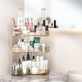 Corner Bathroom Counter Organizer with Top Toothbrush Holders, 3-Tier Make Up Organizers for Vanity with Brush Holder, Corner