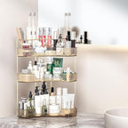 Corner Bathroom Counter Organizer with Top Toothbrush Holders, 3-Tier Make Up Organizers for Vanity with Brush Holder, Corner