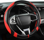 West Llama Carbon Fiber Car Steering Wheel Cover for Honda,Anti-Slip, Full Surround Breathable Leather Auto Protector(Black+R