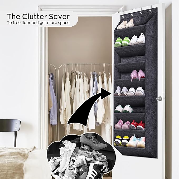 SLEEPING LAMB Over The Door Shoe Organizer for Closet with Large Deep Pockets, Narrow Shoe Rack for Door Hanging Boots Storag