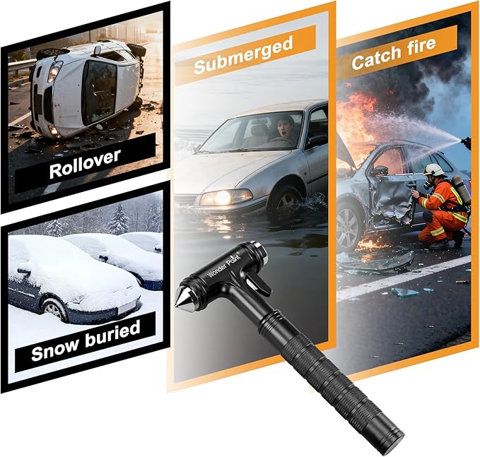 Car Window Breaker, Automotive Safety Hammer with Seatbelt Cutter, 3-in-1 Emergecy Escape Tool Car Metal Window Breaker Seatb