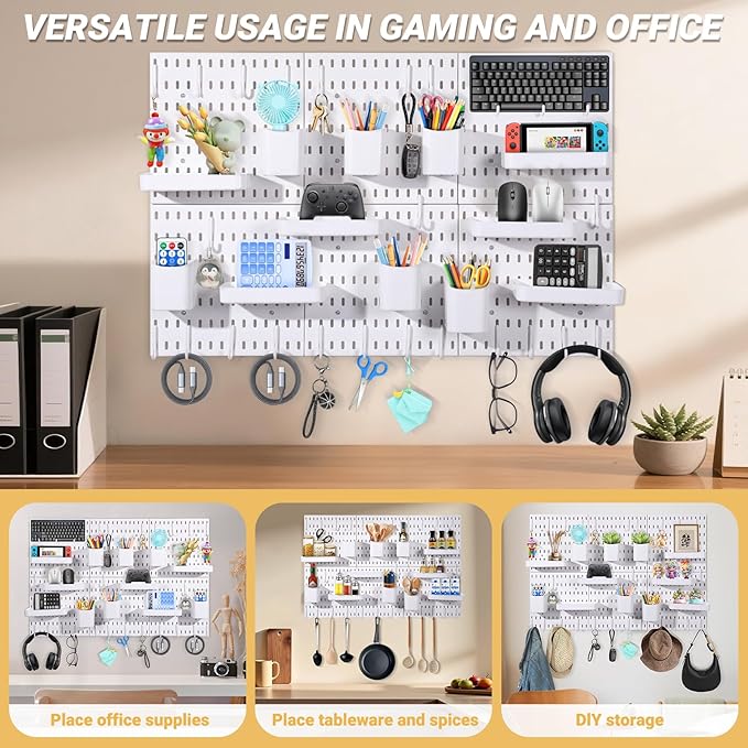 6-Pack PegBoard Wall Organizer, 11"X11" PegBoard, Include 48 Pcs Peg Board Accessories, Multi-Surface Storage Solution For Ro