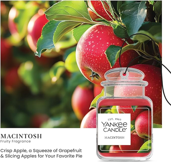 Yankee Candle Car Jar Ultimate Hanging Air Freshener, Macintosh Scent, Neutralizes Odors, Up to 30 Days