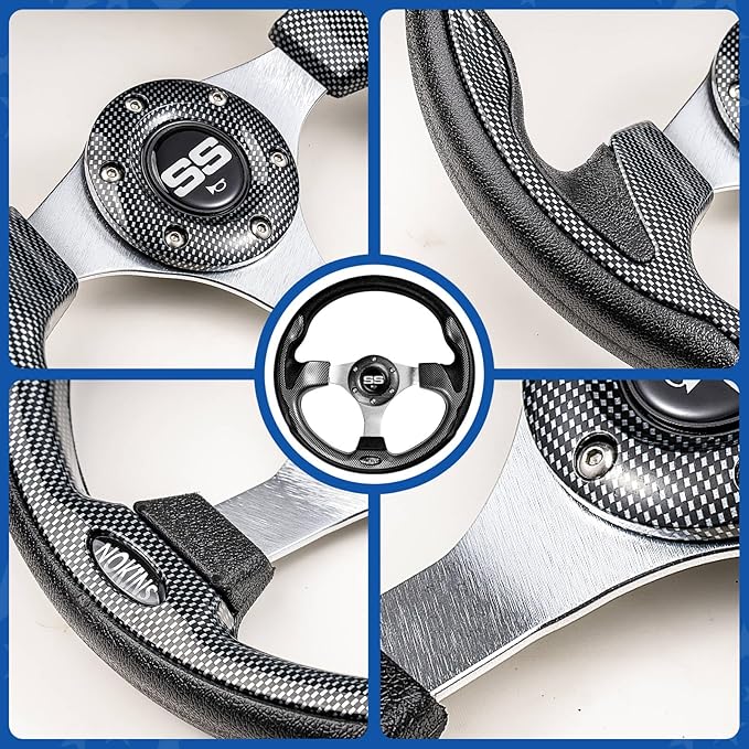 NOKINS 12.5" Universal Golf Cart Steering Wheel, Fit EZGO TXT/RXV/Club Car DS/Precedent/Yamaha, Most Golf Carts (Carbon Fiber Black)