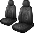 CAROMOP Luxury Faux Leather&Fabric Car Seat Covers 2 Front Seats with Breathable 3D Foam Back Support, Universal Seat Covers 