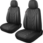 CAROMOP Luxury Faux Leather&Fabric Car Seat Covers 2 Front Seats with Breathable 3D Foam Back Support, Universal Seat Covers 
