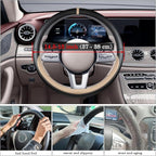 Black Beige Car Steering Wheel Cover, Nappa Leather, Bottom Color Blocking, Universal 14.5-15 Inch Leather Anti-Slip Breathab