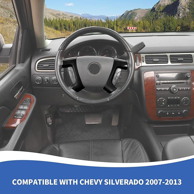 Black Steering Wheel Trim Cover Compatible with Chevy Silverado/Tahoe/Suburban/Avalanche/Escalade/GMC-Yukon/GMC-Sierra 2007-2013