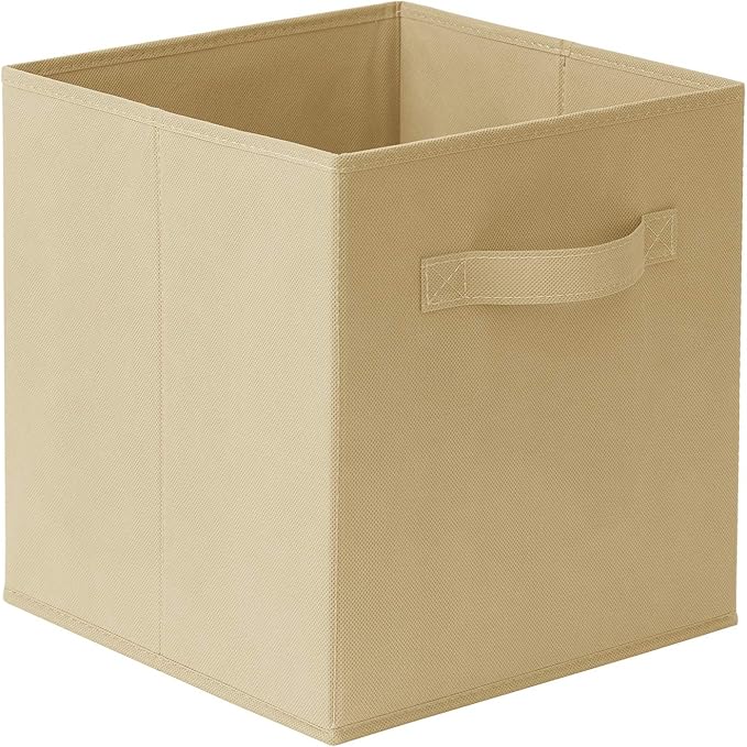 Casafield Set of 6 Collapsible Fabric Cube Storage Bins, Sandy Beige - 11" Foldable Cloth Baskets for Shelves, Cubby Organize