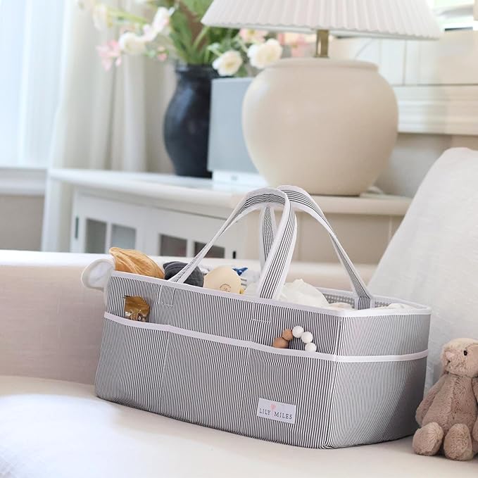 Lily Miles Baby Diaper Caddy - Organizer Tote Bag for Infant Boy or Girl - Baby Shower Basket - Nursery Must Haves - Registry