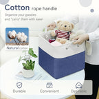 FinishingBo Cube Storage Baskets, 6 Pack 11x11 inch with Cotton Handles for Closet, Shelves, Clothes, Towel (White/Navy Blue)