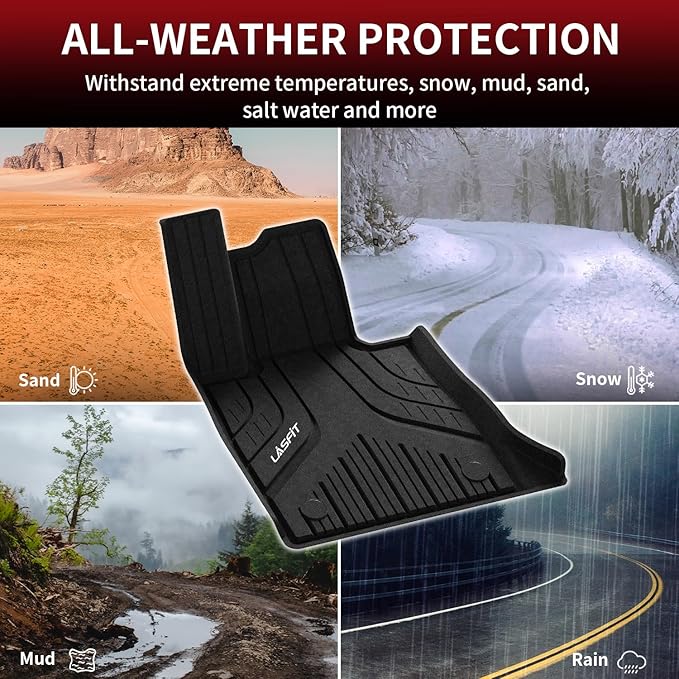 LASFIT Floor Mats for BMW 5 Series G60 2024 2025 2026 530i 540i xDrive, 100% TPE All Weather Custom Fit Floor Liners 1st & 2nd Row Car Liners Accessories Full Set, Black