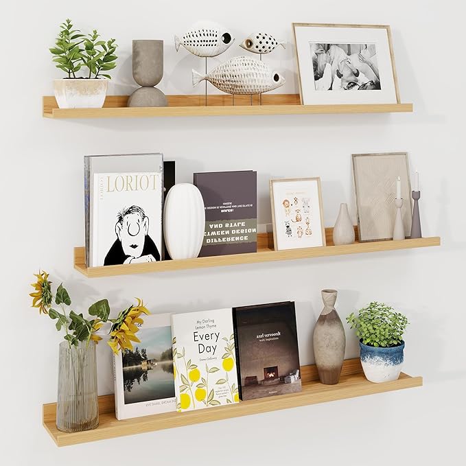 Axeman 40 Inch Floating Shelves | Oak Picture Ledge Shelf Set of 3 | Rustic Wood Wall Shelves with Lip | 40" Oak Picture Shel