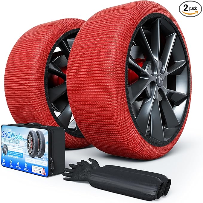 Snow Socks for Tires, Winter Traction Alternative to Snow Chains, Emergency Anti-Slip Tire Covers for Cars/SUVs/Trucks, Reusa