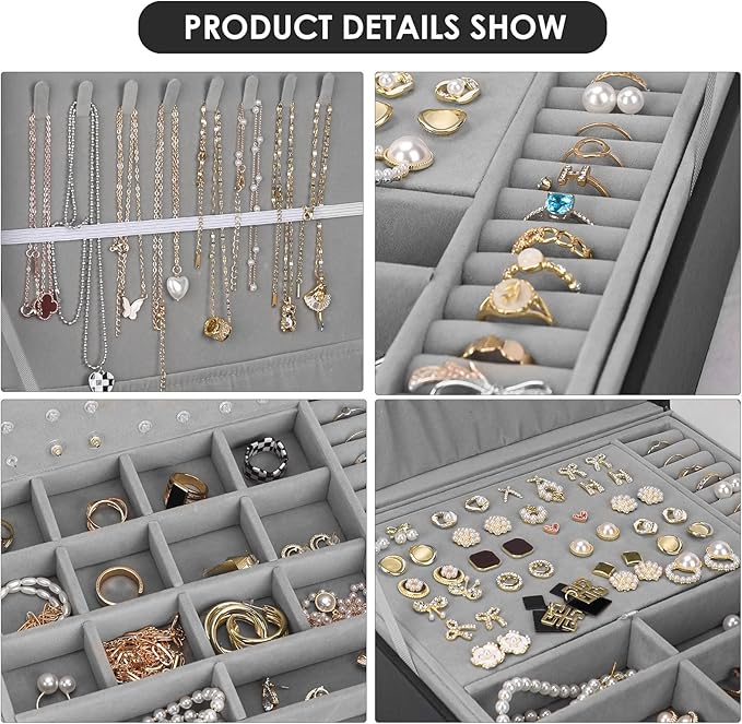 Jewelry Box, Jewelry Boxes for Women & Men with PU Leather, 2 Layer Large Jewelry Organizer Storage Case with Lock, for Neckl