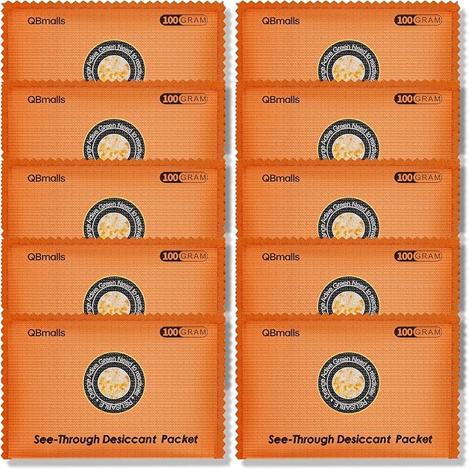 100g [10 Packs] See-Through Desiccant Packs for Storage,Rechargeable Silica Gel Packets, Moisture Absorbers for Storage